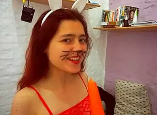 Hey, This Sexy Girl Is Masturbating With Her Favorite Carrot While Bent Over 😏