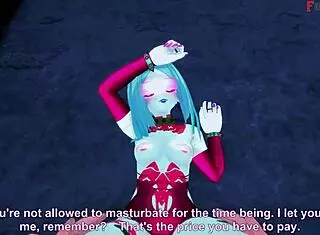 Rebecca delivers a detailed blowjob in the neon-lit night city of cyberpunk fantasy.