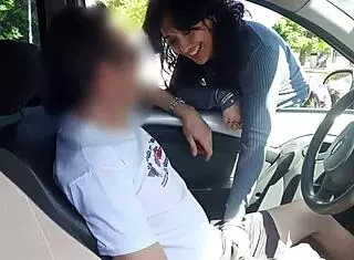 Masturbating stranger in car while hubby films 😏 latina cuckold action