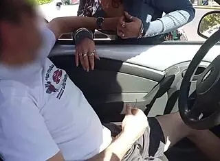 Masturbating stranger in car while hubby films 😏 latina cuckold action