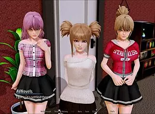 Exploring the harem hotel in this anime game.