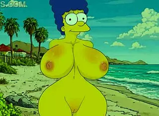 Marge flaunts big tits on nude beach in Simpsons hentai. This animated parody gets steamy with every frame.