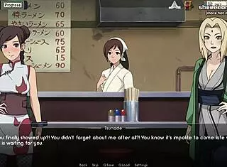 Tsunade and Tenten giving handjob and foot job in public restaurant?