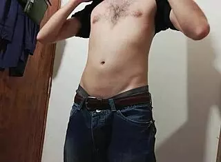 young guy masturbates huge cock in bathroom for cumshot