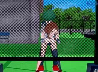 In My Hero Academia, Ochako Uraraka and Izuku Midoriya engage in intense sex, with her big tits bouncing as he creampies her.