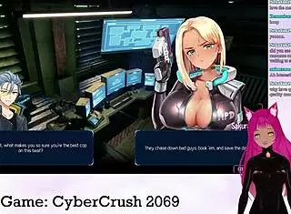 I am Vtuber Lewdneko playing Cybercrush 2069 part 1 with big tits