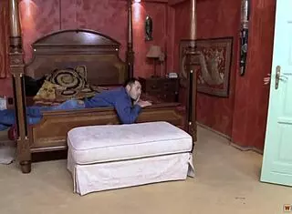 Blonde model with long hair and heels engages in foot play and receives attention