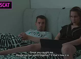 my step mom and i watched porn and masturbated to creampie in our shared hotel bed