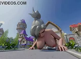 mercy outgrows her outfit in blizzard world, so kinky!