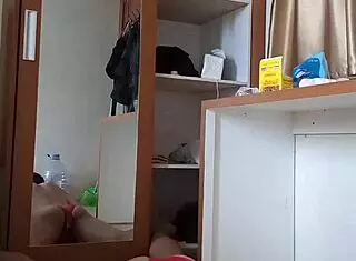 sexy gay in red cd and mask plays anal