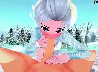 elsa sucking and having sex in frozen fantasy, full scene with 3d cartoon
