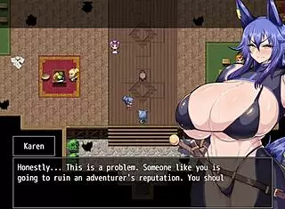 Horny adventurer Karen is cursed to be always horny! Her big tits and ass drive everyone wild.