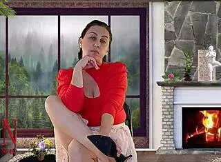 Sexy Brunette Wife in Heels Teases at Dorm Party