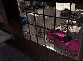 Cristina enjoys a wild session with two mechanics in the workshop.