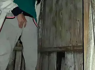 caught neighbor masturbating in street toilet, joined her for lesbian fun