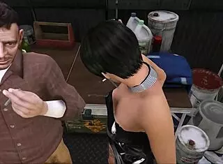 Cristina enjoys a wild session with two mechanics in the workshop.