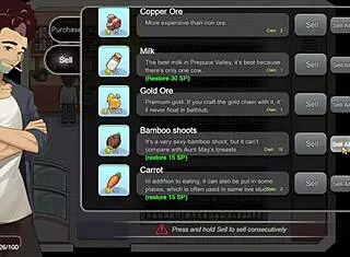 Playing hentai game village rhapsody part three with big tits in the stable