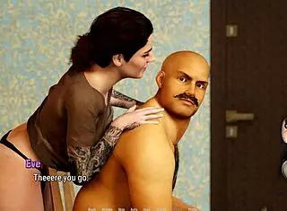 Eve gives rough handjob to old neighbour in fishnets