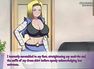 Conversational Dragon Ball Z Android 18 sucks cock in hentai game creampie