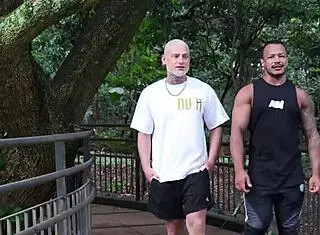 Muscular Black Daddy Gives Interracial Blowjob Action