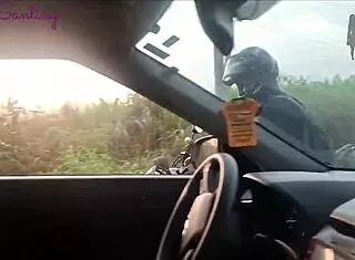 Husband Passes Car While Wife Sucks Big Cock in Public Humiliation