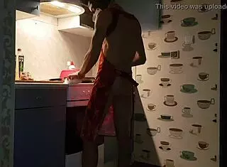 Jasper is cooking in the kitchen when he engages in gay assfucking and anal sex
