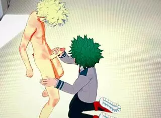 watch midoriya get handjob and fucked by bakugou in the bathroom yaoi