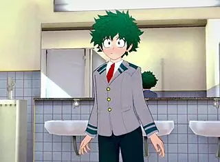 watch midoriya get handjob and fucked by bakugou in the bathroom yaoi