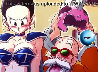 kame paradise 2: chi chi gives roshi a handjob in anime.