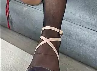 kenia tease in black stockings and red satin dress