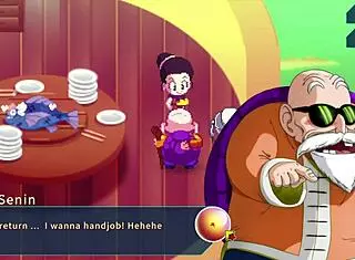kame paradise 2: chi chi gives roshi a handjob in anime.