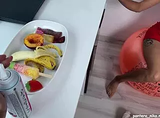 Step sister sucks cock deepthroat while tasting sweets in POV hentai scene