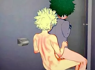 watch midoriya get handjob and fucked by bakugou in the bathroom yaoi