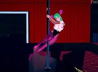 Morrigan does a full halloween table dance in sheer outfit on fantasyking3.