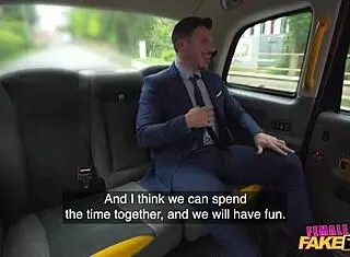 Female fake taxi driver rides lucky guy hard in public POV