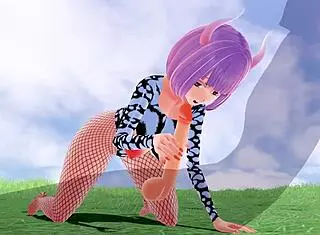 3D hentai with big ass and big tits in fishnet stockings