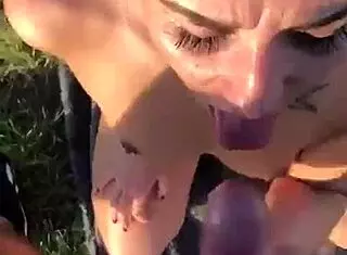 Imagine a perfect blowjob turning into deepthroat and cum swallowing outdoors