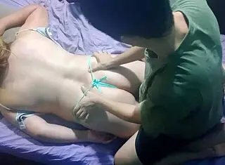 I give my blonde girlfriend a sensual thong massage