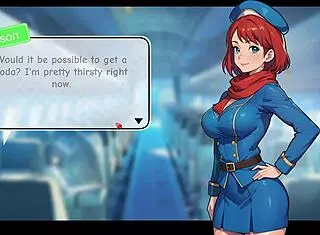 Awesome start in Honeysun with redhead flight attendant cosplay