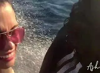 Escaping the city on jet ski to fill my pussy with cum on the beach.