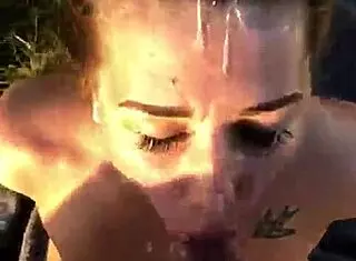 Imagine a perfect blowjob turning into deepthroat and cum swallowing outdoors