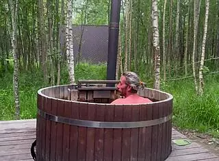 i fuck cute blonde's shaved pussy in outdoor hot bath