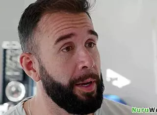 Petite blonde teen with natural boobs prepares client for relaxing nuru massage.