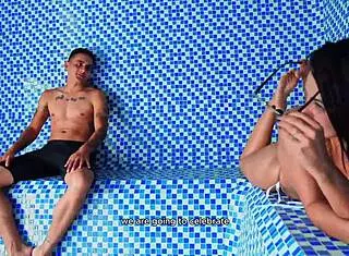 Colombian Milf Seduces Young Guy in Public Sauna