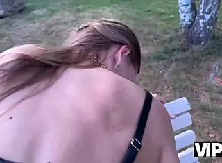 Have you seen this vip4k scene where a debtor gets fucked in the backyard wearing leather lingerie?