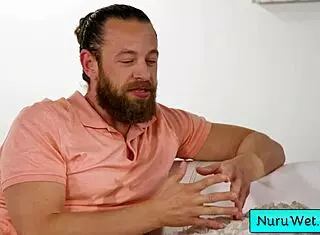 Blonde Masseuse Rubs Natural Tits on Client's Back - Brad Newman Sonia Harcourt