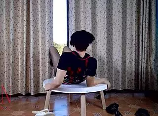 Nice Lady in Pantyhose and Heels Strips at Round Table 31