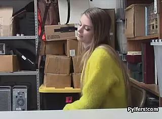Big tit russian shoplifter gets busted on hidden cam and fucked hard in the shop.