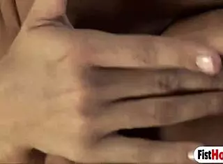 Tanned latina teens fist each other's dirty asses in lesbian masturbation