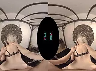 Blonde kay carter is intrigued by the new swing in the room